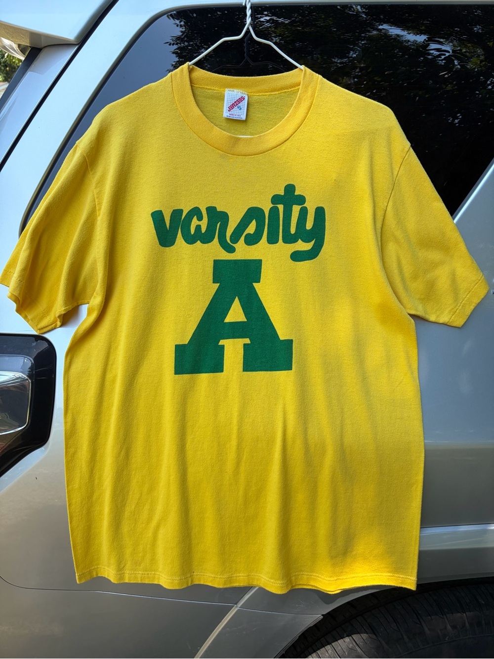 Vintage Varsity A with single stitch on sleeve but double on bottom